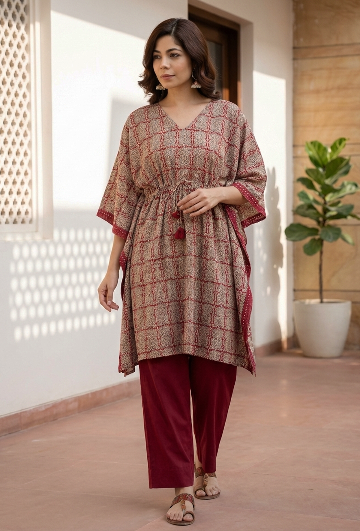 Sanganeri Paisley Cotton Kaftan Maxi Dress